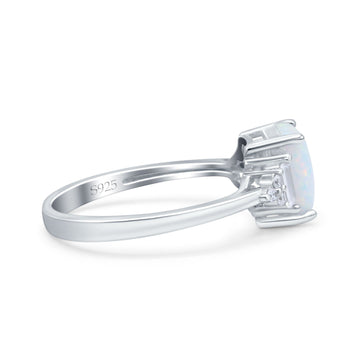 Emerald Cut Art Deco Wedding Engagement Ring Baguette Lab Created White Opal 925 Sterling Silver